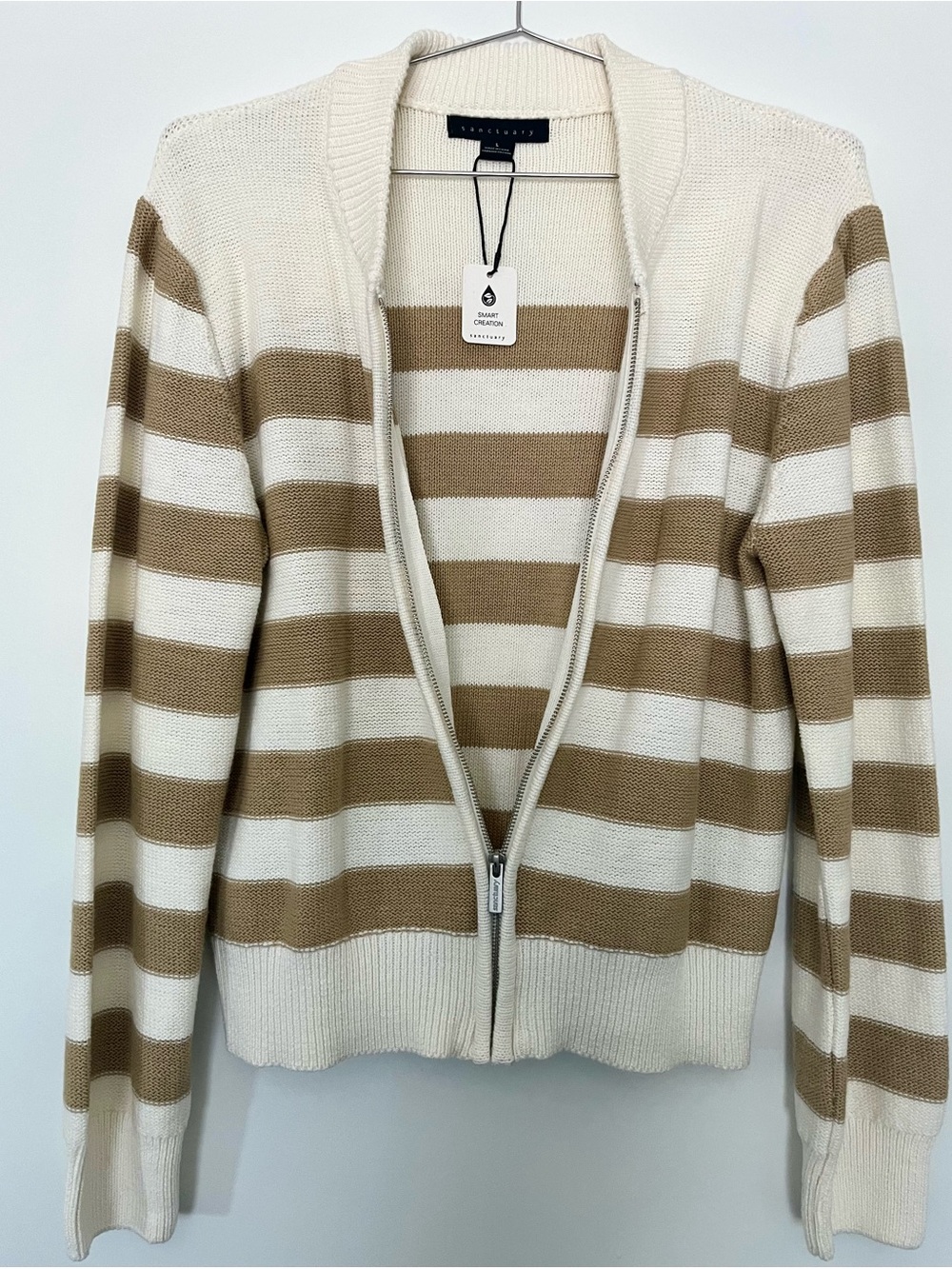 Sanctuary Zip Front Knit Stripe Cotton Cardigan Bomber Sweater